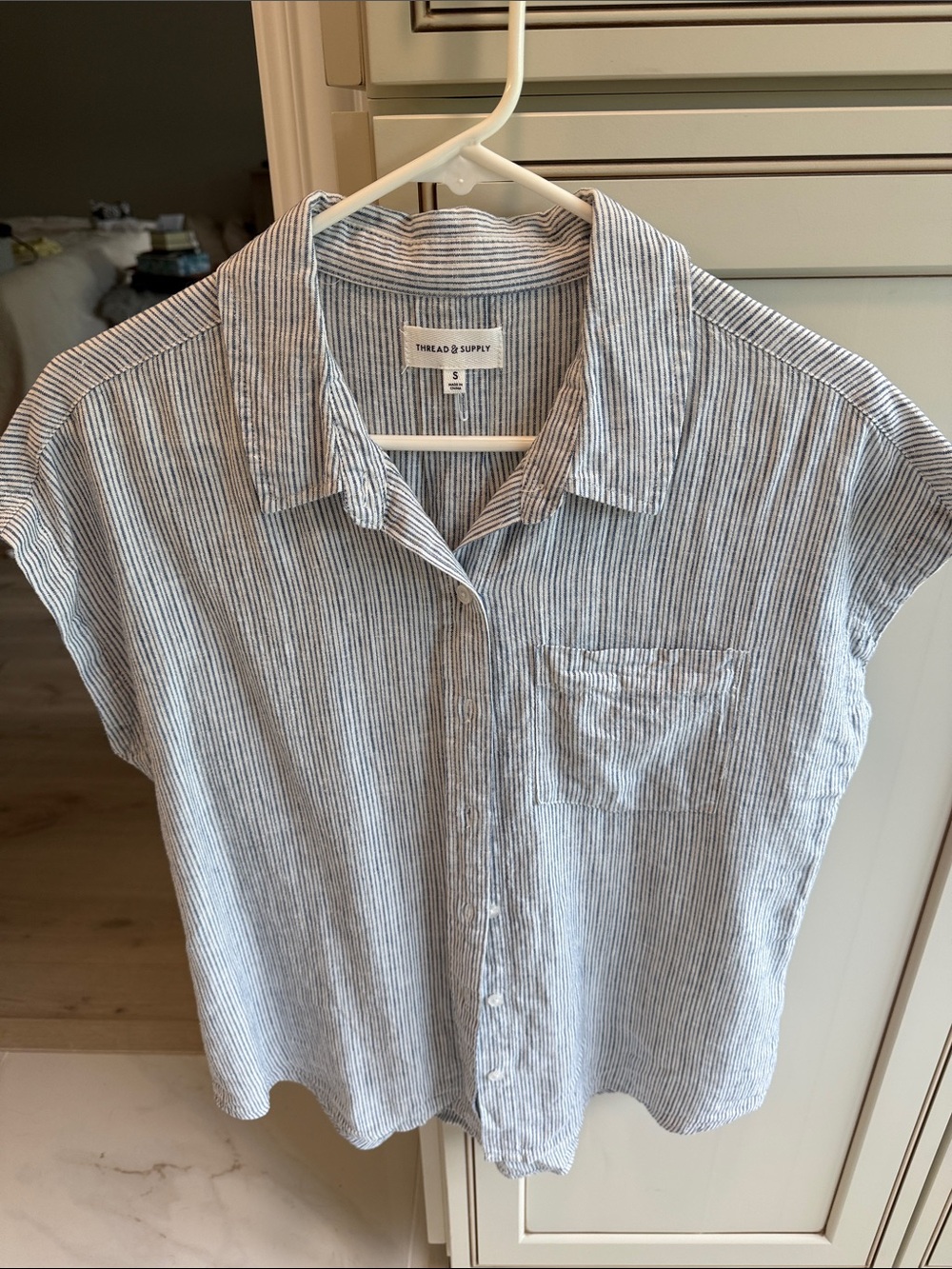 Thread & Supply Blue and White Striped Short-Sleeve Button Shirt
